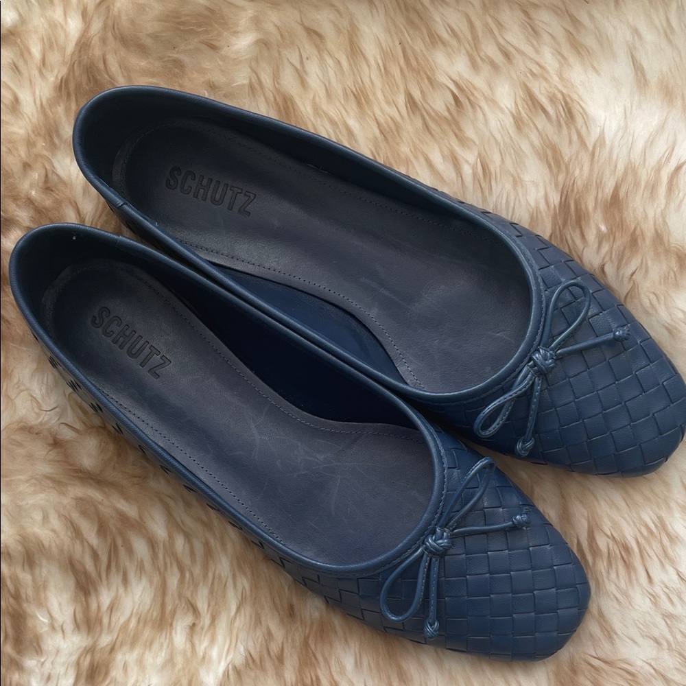 SCHUTZ Arissa Dark Blue Woven Ballet Flats